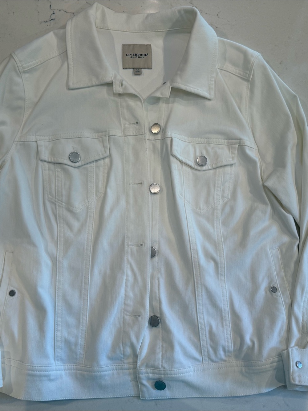 Liverpool White Denim Jacket with Silver Buttons